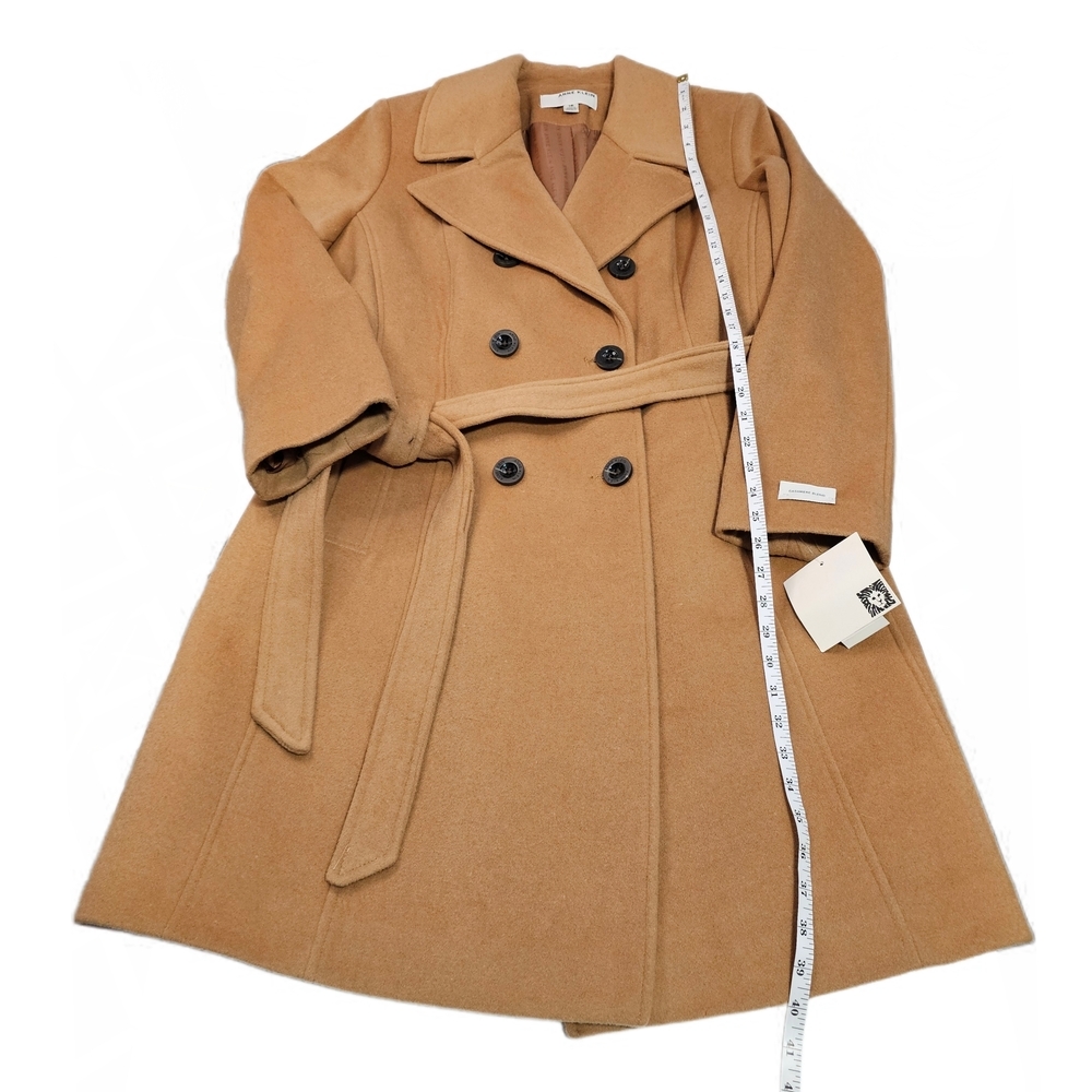 Anne Klein Cashmere Wool Blend Camel Double-Breasted Belted Trench Coat - Picture 11 of 16